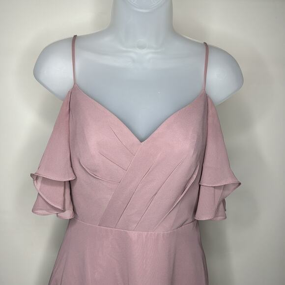 SORELLA VITA Mauve Off Shoulder Flutter Sleeve Chiffon V-Neck Maxi Dress Women’s - Picture 3 of 9